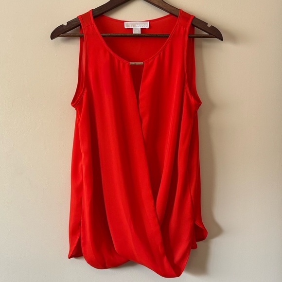 Michael Kors| Gorgeous Bright Red Sleeveless Wrap Blouse w/ Gold Bar Sz XS - Picture 1 of 7